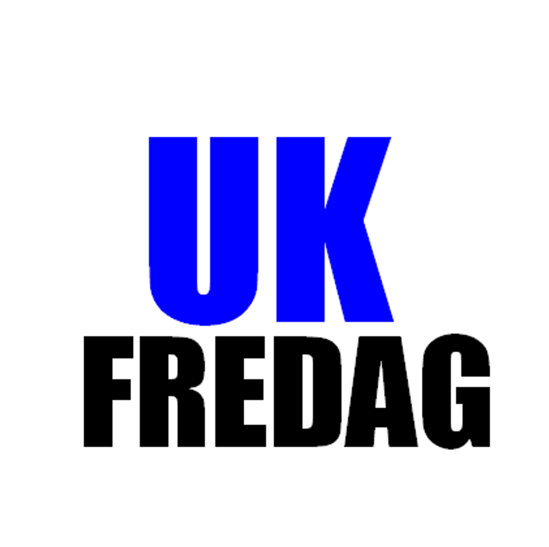 Logo - med teksten UK Fredag i blått og svart
